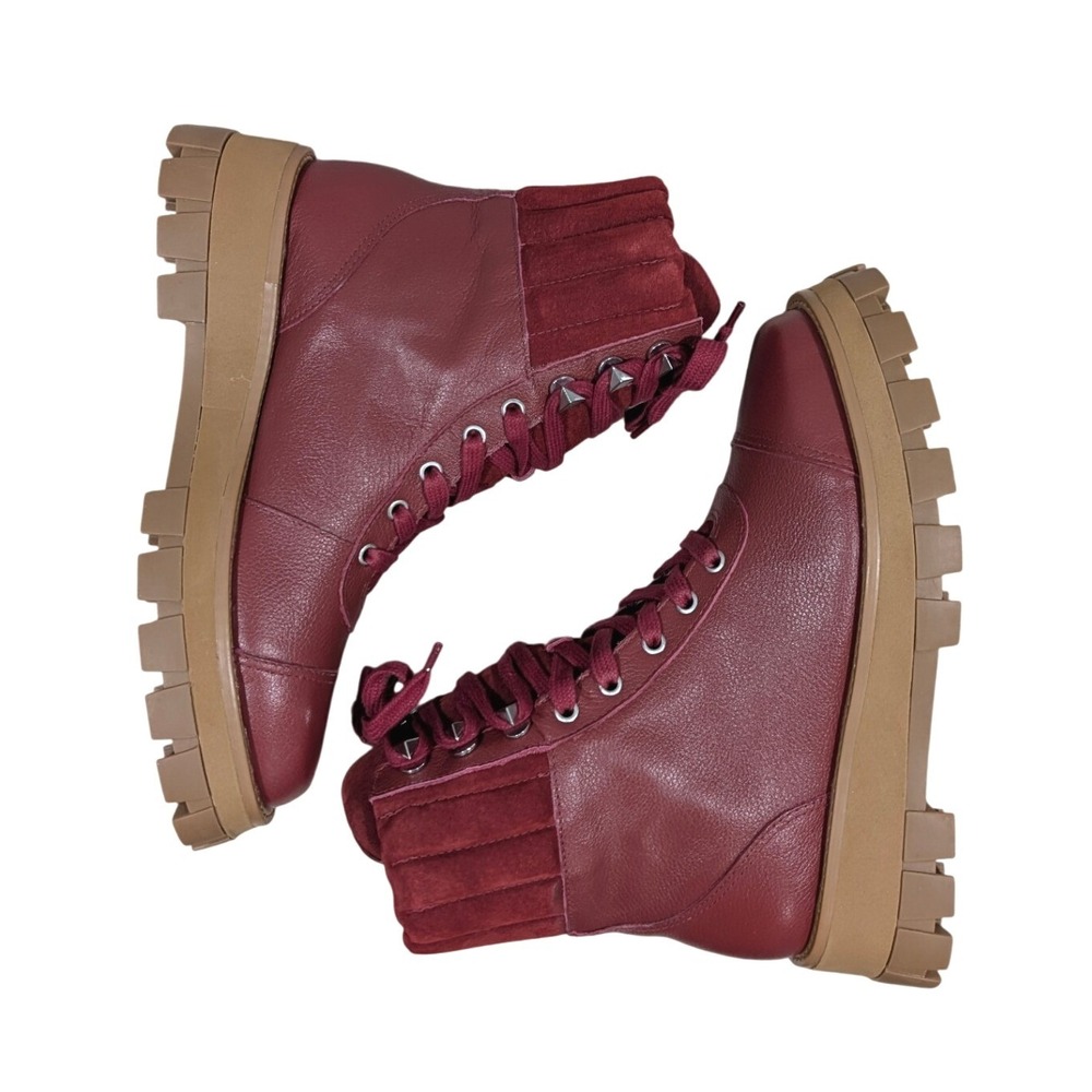 Schutz Sutton Dark Red Burgundy Leather Suede Lug Sole Combat Boots 7B NIB - Picture 2 of 11